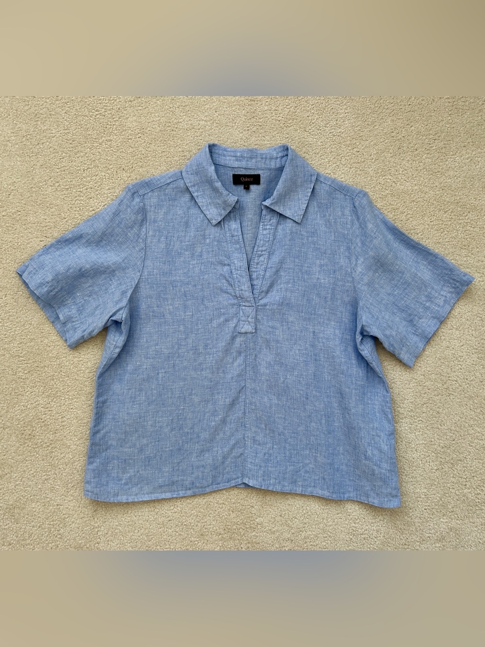 Quince Women’s 100% European Linen Short Sleeve Popover Top French Blue Small S